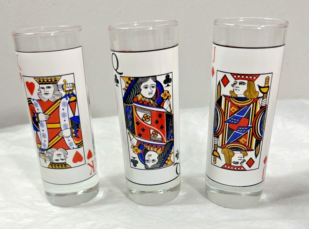 Three (3) Vintage Playing Face Card Poker Shot Glasses - Retro Barware - Image 4