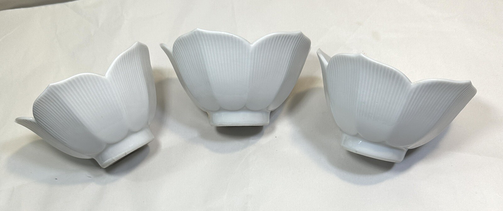 Three (3) Lotus Bowls - Andrea by Sadek - Made in Japan - White Porcelain 4 3/8" - Image 1