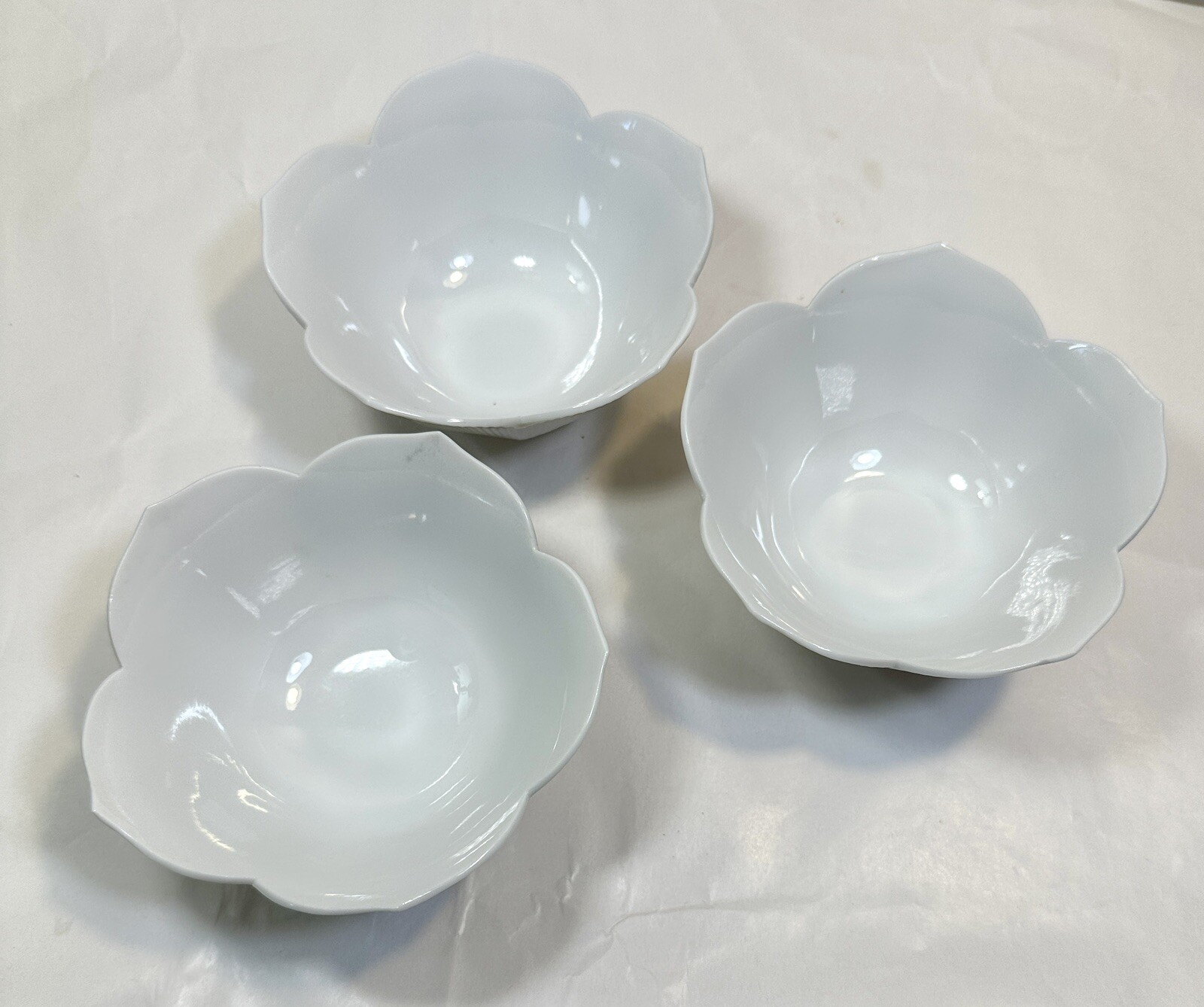 Three (3) Lotus Bowls - Andrea by Sadek - Made in Japan - White Porcelain 4 3/8"
