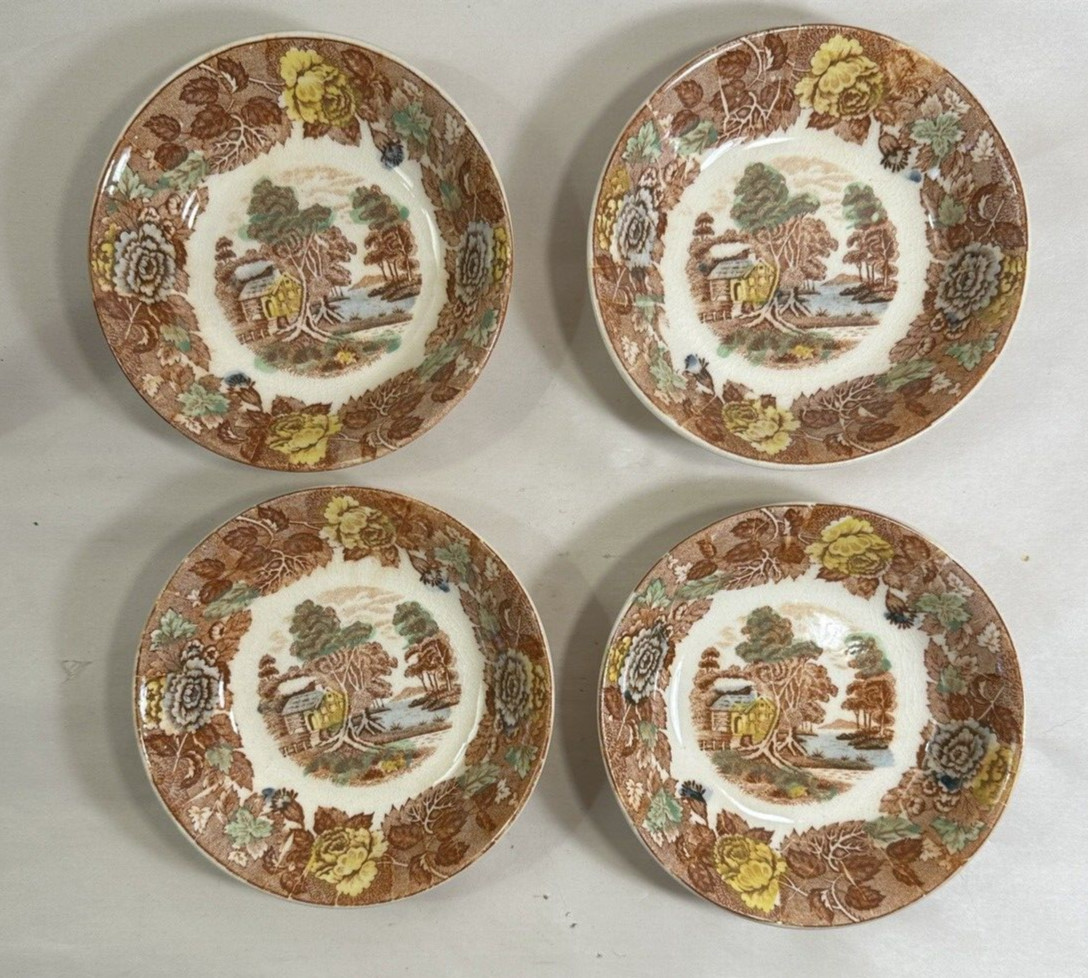 Set of (4) Nasco Mountain Woodland Dessert Soup Bowls - 5.5" - Japan Vintage