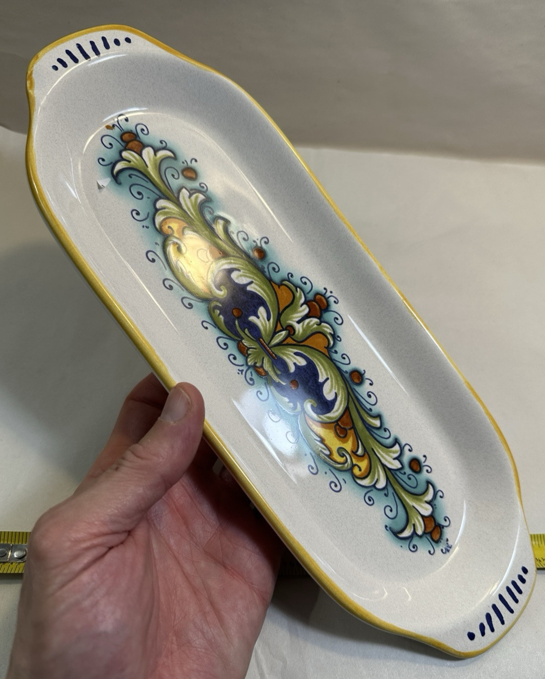 Ceramica Nova Deruta Serving Tray Dish Made in Italy Firenze Yellow Blue 12x4.5  - Image 1