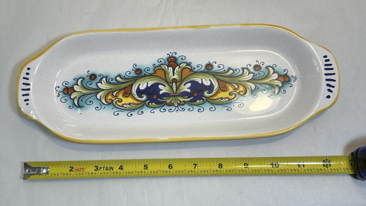 Ceramica Nova Deruta Serving Tray Dish Made in Italy Firenze Yellow Blue 12x4.5  - Image 2