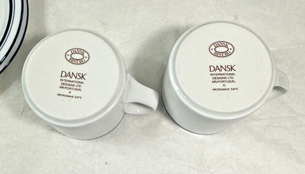 Set of 2 Dansk Bistro Cup and Saucers - Christianshavn Blue Stripe Portugal - Image 3