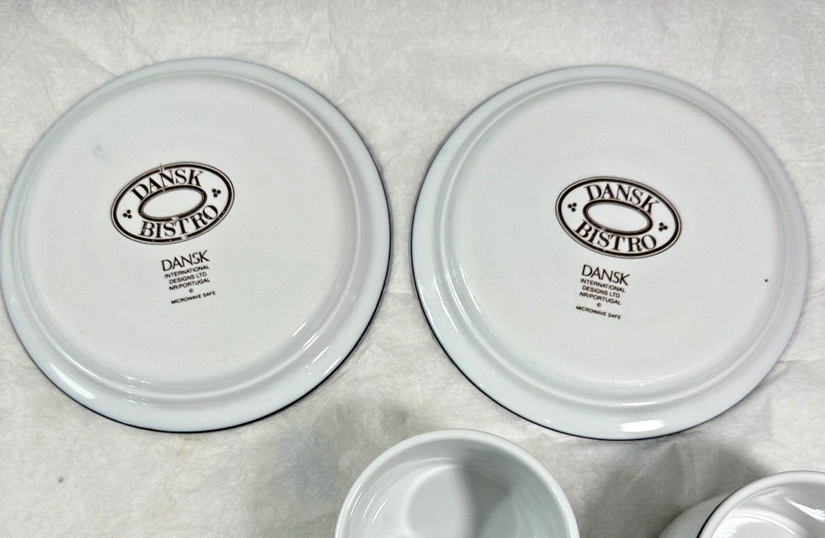 Set of 2 Dansk Bistro Cup and Saucers - Christianshavn Blue Stripe Portugal - Image 6