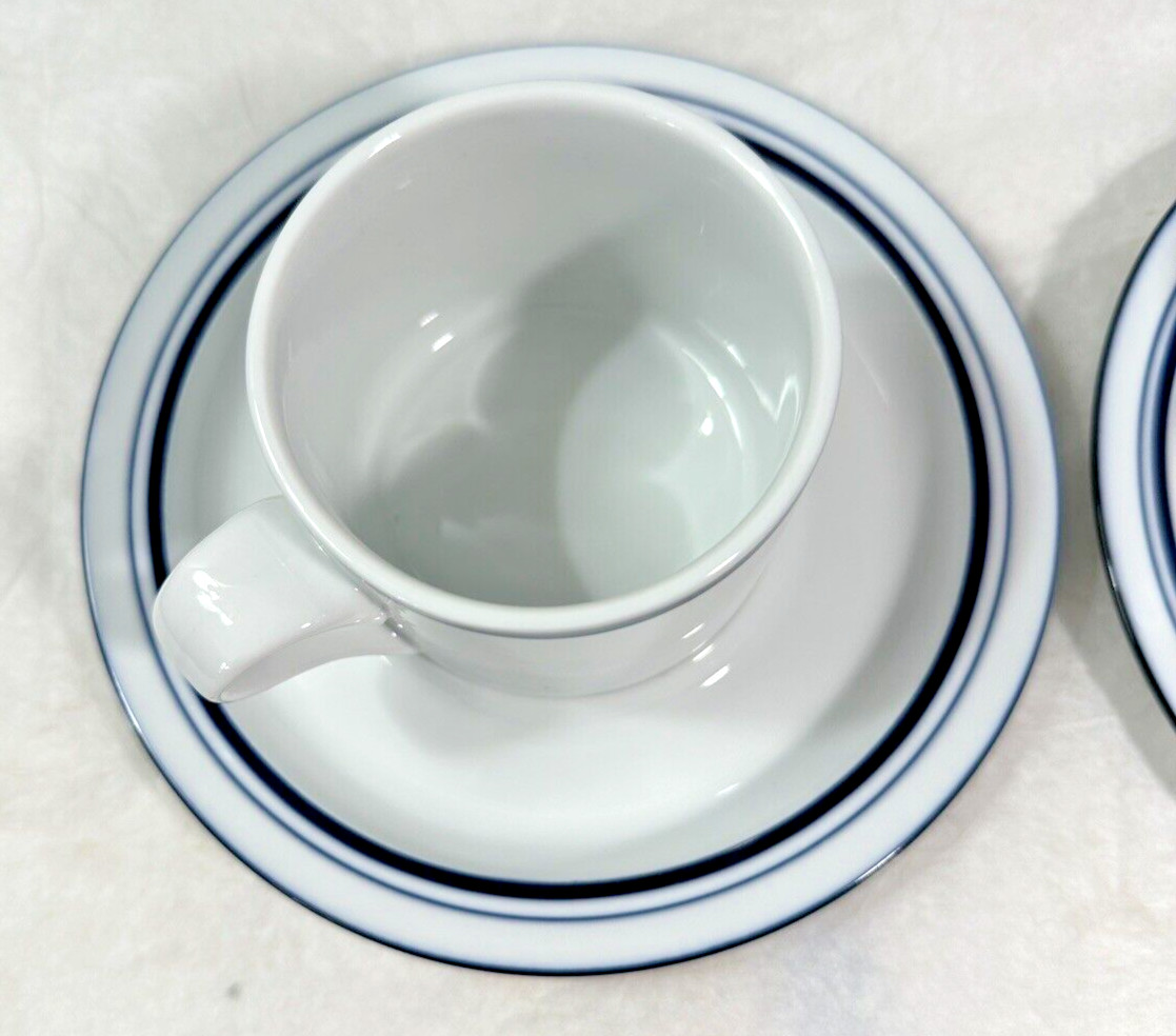 Set of 2 Dansk Bistro Cup and Saucers - Christianshavn Blue Stripe Portugal - Image 7