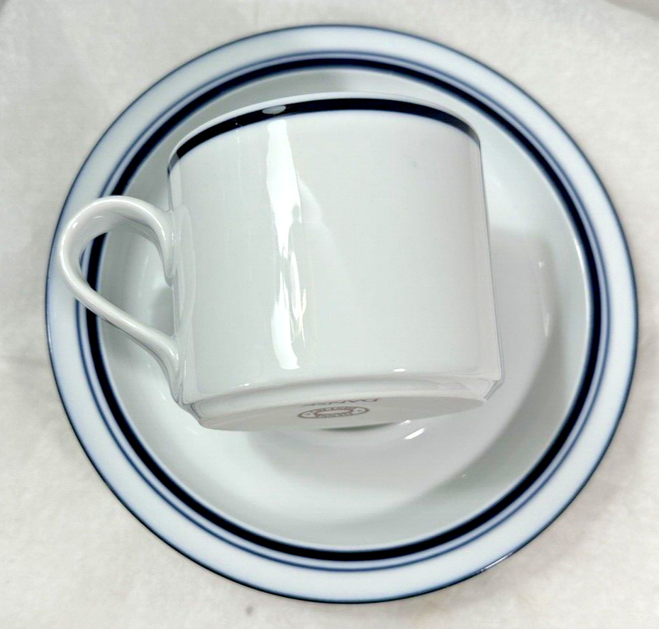 Set of 2 Dansk Bistro Cup and Saucers - Christianshavn Blue Stripe Portugal - Image 8