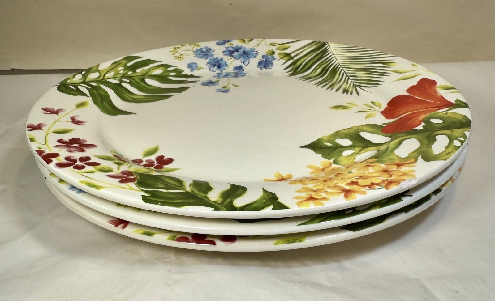 Pier 1 Exotic Floral 11 Inch Dinner Plates Lot Of 3 Ironstone Exclusive - Image 3
