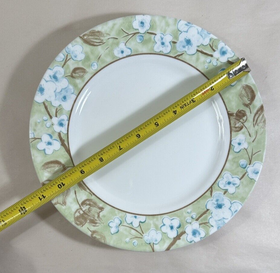 Five (5) Corelle SPRING LINEN Dinner Plates 10 3/4" Brown Blue Wide Rim - Image 5