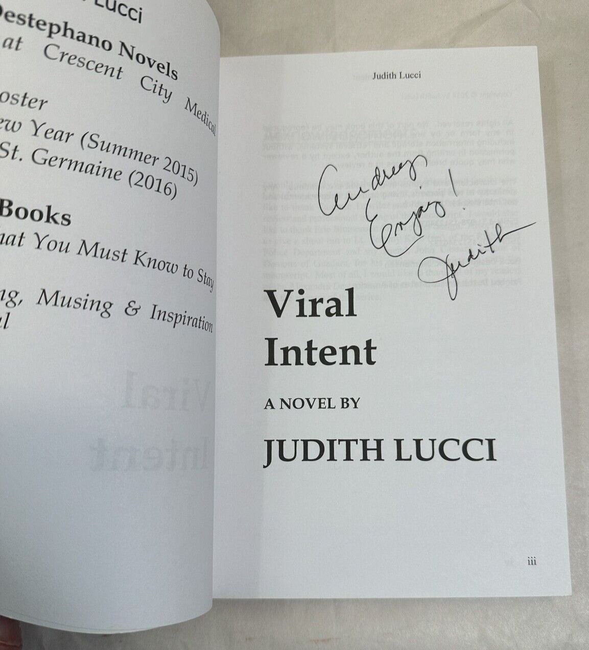 Vital Intent - Judith Lucci - Signed by the Author - Image 1