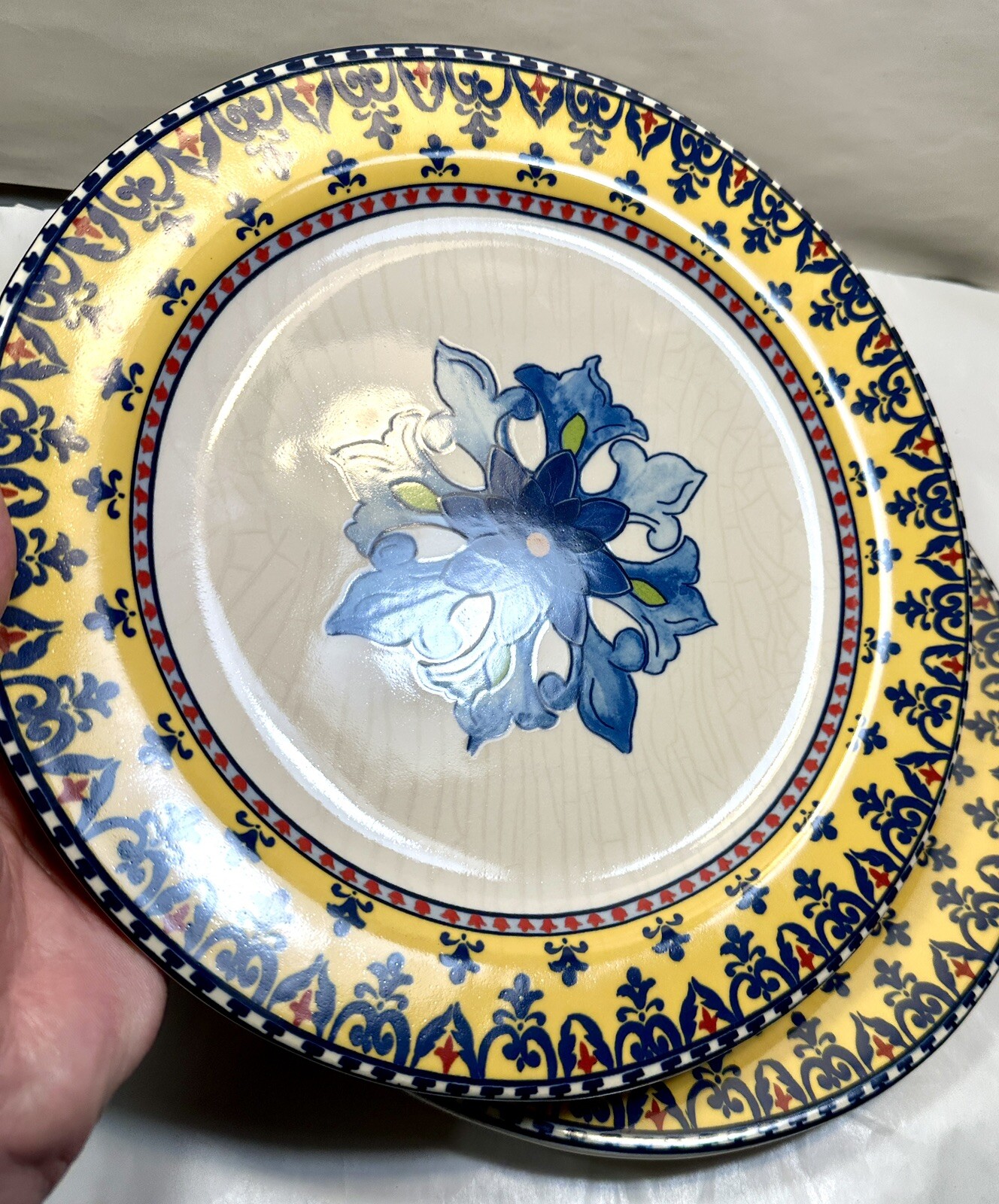 Set of Two (2) Williams-Sonoma Yellow Rim Dinner Plates Sicily, 11" Diameter - Image 1