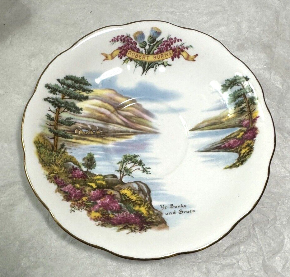 Vtg Famous Poets by Robert Burns Teacup & Saucer Queen Anne Bone China - England - Image 2