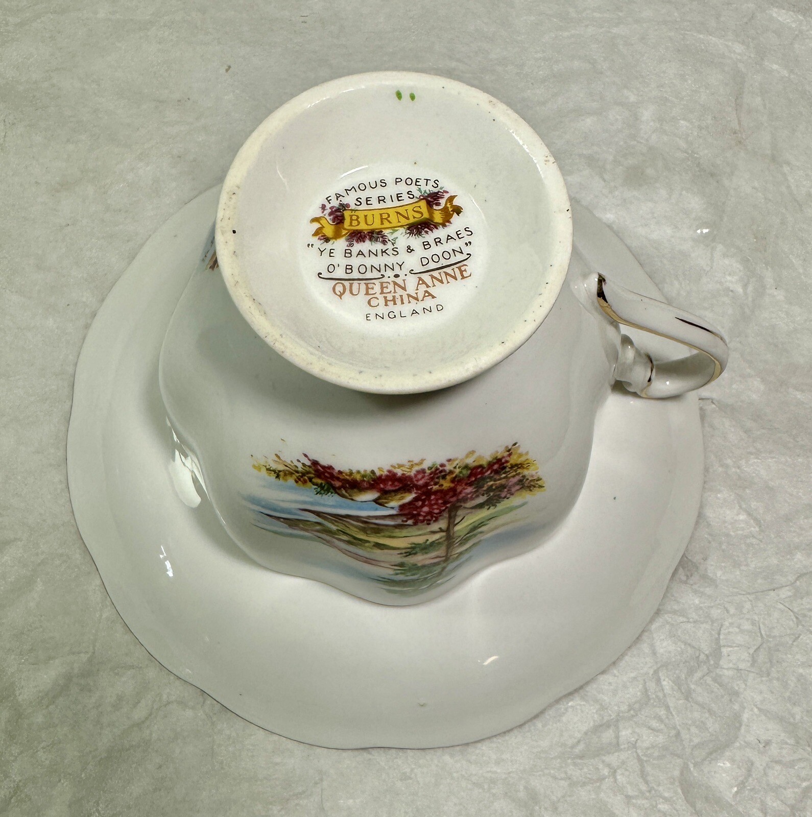 Vtg Famous Poets by Robert Burns Teacup & Saucer Queen Anne Bone China - England - Image 4