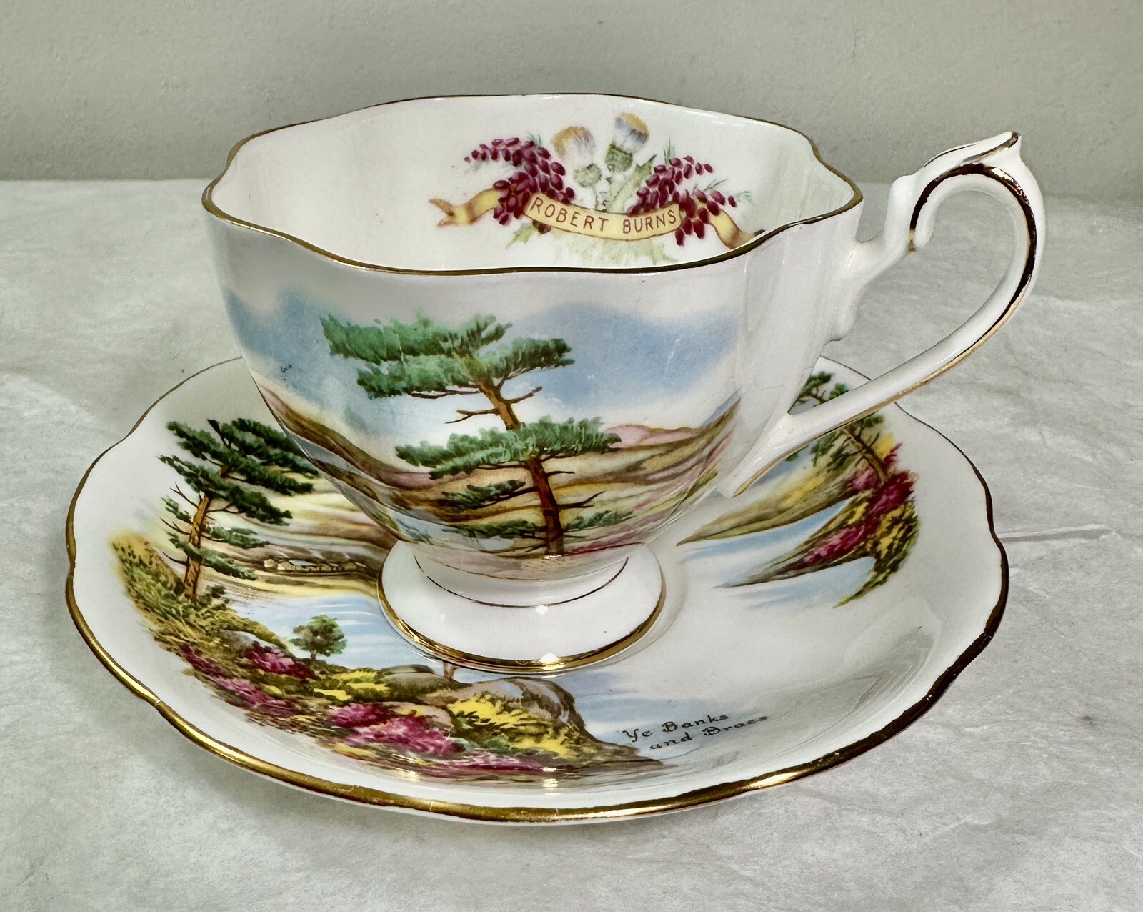 Vtg Famous Poets by Robert Burns Teacup & Saucer Queen Anne Bone China - England - Image 7