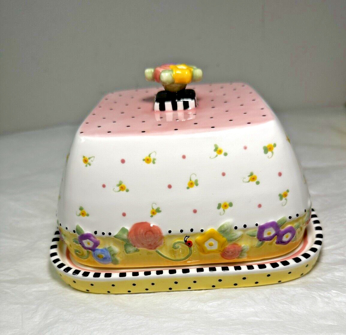 Mary Engelbreit Covered Cheese Plate - Pink Floral - Image 1