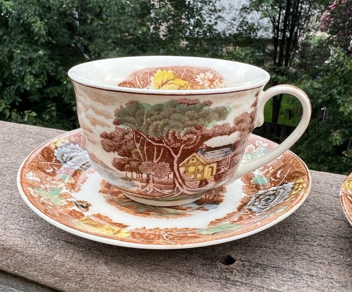 Two Vintage Nasco Mountain Wood-land Woodland Tea Cups / Saucers - Japan - Image 1