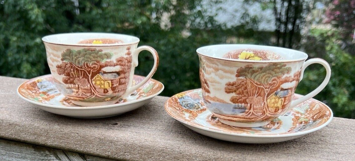 Two Vintage Nasco Mountain Wood-land Woodland Tea Cups / Saucers - Japan - Image 13