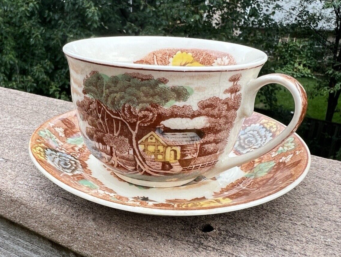 Two Vintage Nasco Mountain Wood-land Woodland Tea Cups / Saucers - Japan - Image 2