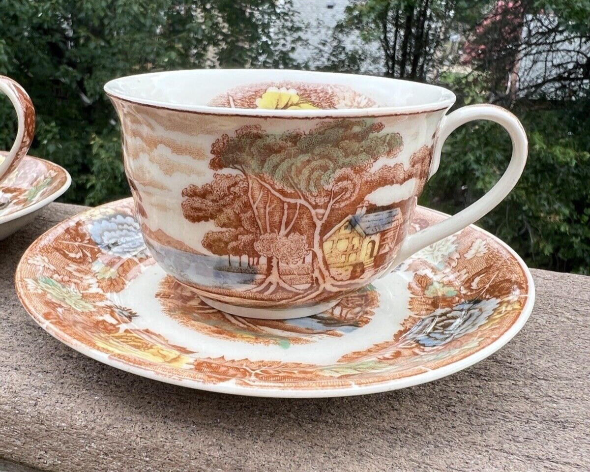 Two Vintage Nasco Mountain Wood-land Woodland Tea Cups / Saucers - Japan - Image 3