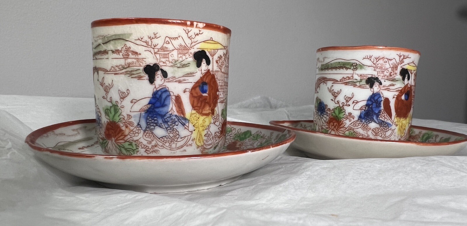 Vintage Geisha Girl Japanese Teacups & Saucers, Japanese Gardens,  Asian Decor - Image 2