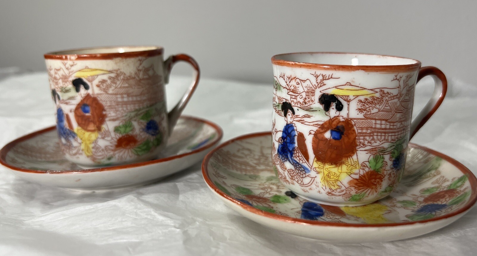 Vintage Geisha Girl Japanese Teacups & Saucers, Japanese Gardens,  Asian Decor - Image 3
