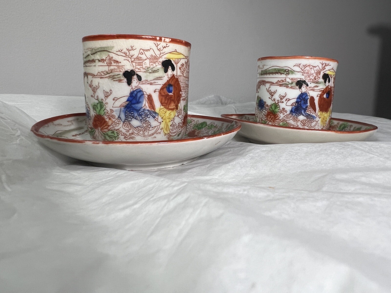 Vintage Geisha Girl Japanese Teacups & Saucers, Japanese Gardens,  Asian Decor - Image 4