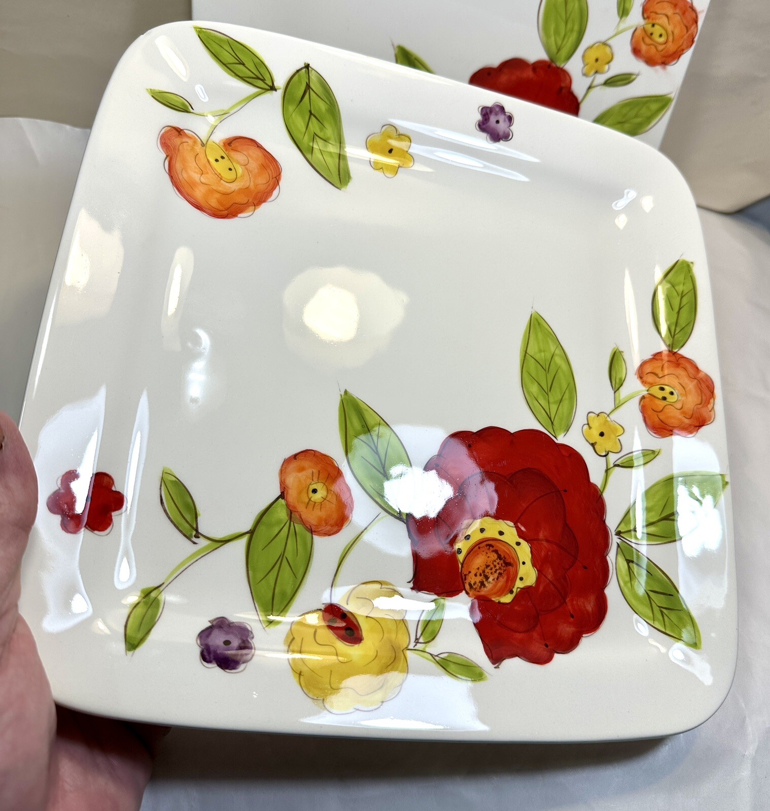 Set of Two (2) GatesWare By Laurie Gates  10-1/2" Floral Dinner Plates NOS - Image 1