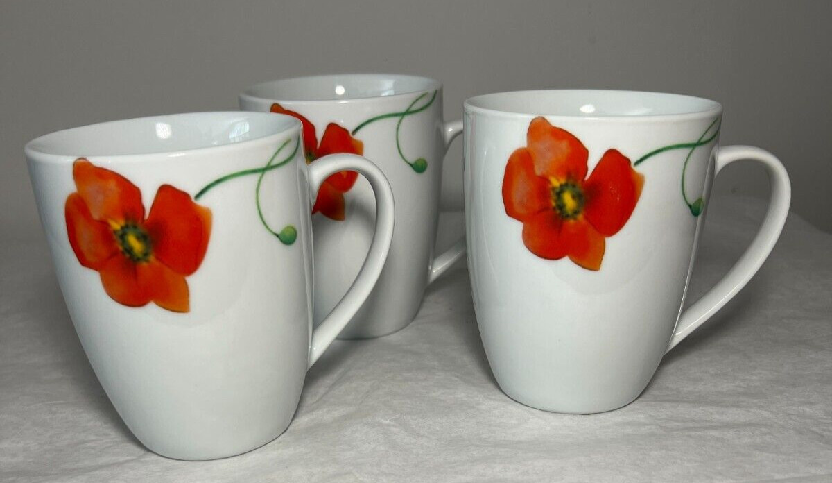 Gallery White Red Flower Coffee Mugs - Set Of 3