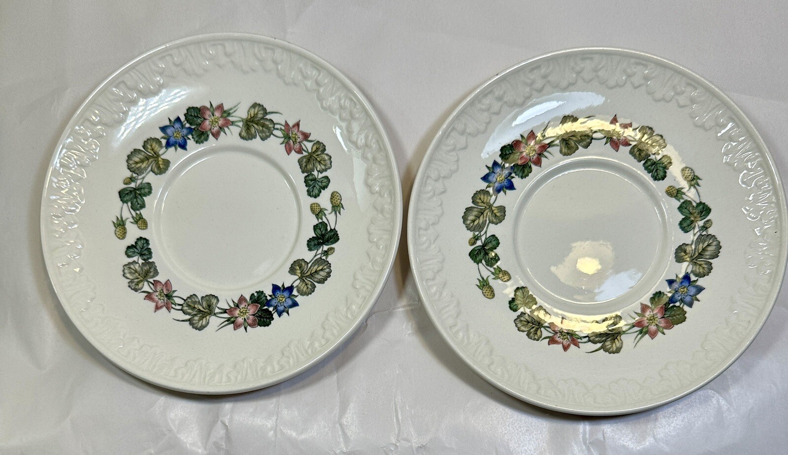 Two (2) Wedgwood Corinthian "Pembroke" Footed Cream Soups Bowls and Saucers - Image 3