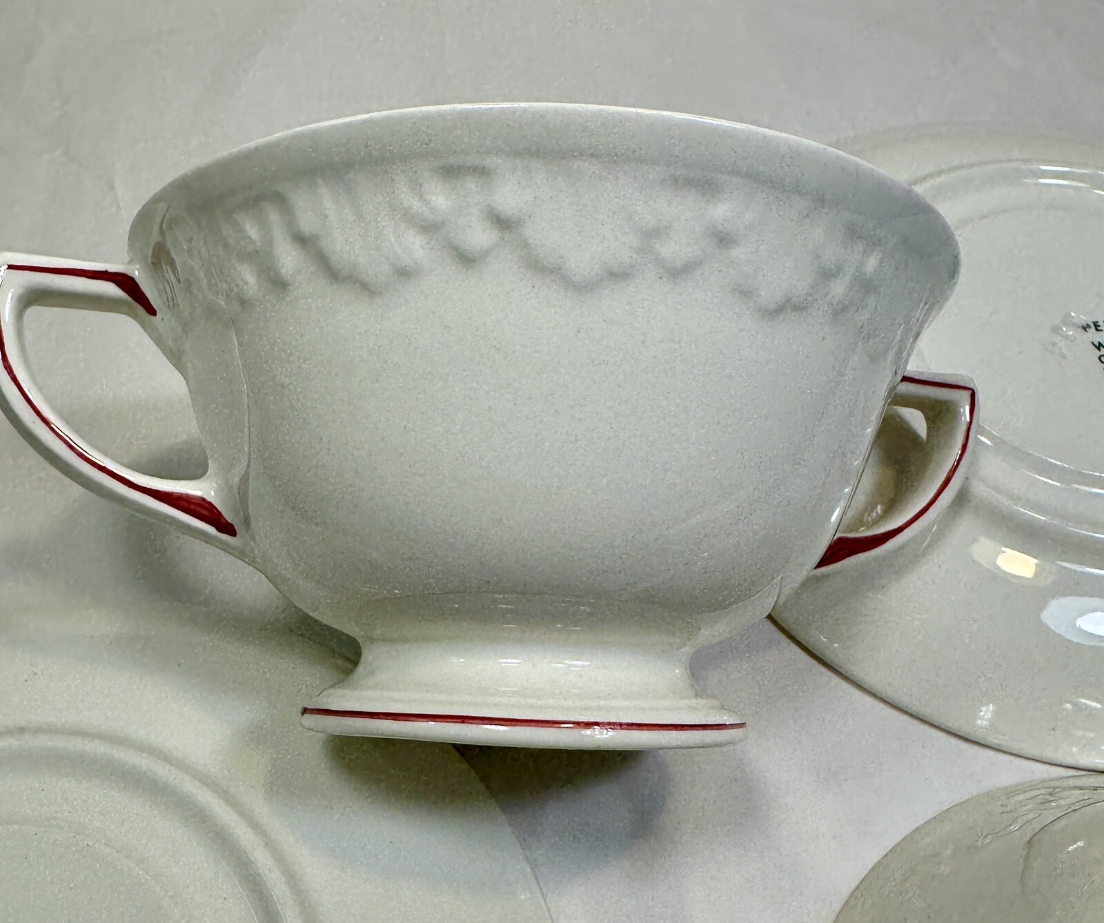 Two (2) Wedgwood Corinthian "Pembroke" Footed Cream Soups Bowls and Saucers - Image 5