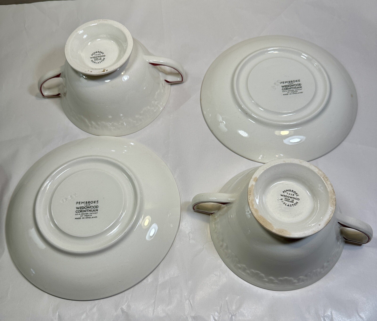 Two (2) Wedgwood Corinthian "Pembroke" Footed Cream Soups Bowls and Saucers - Image 6