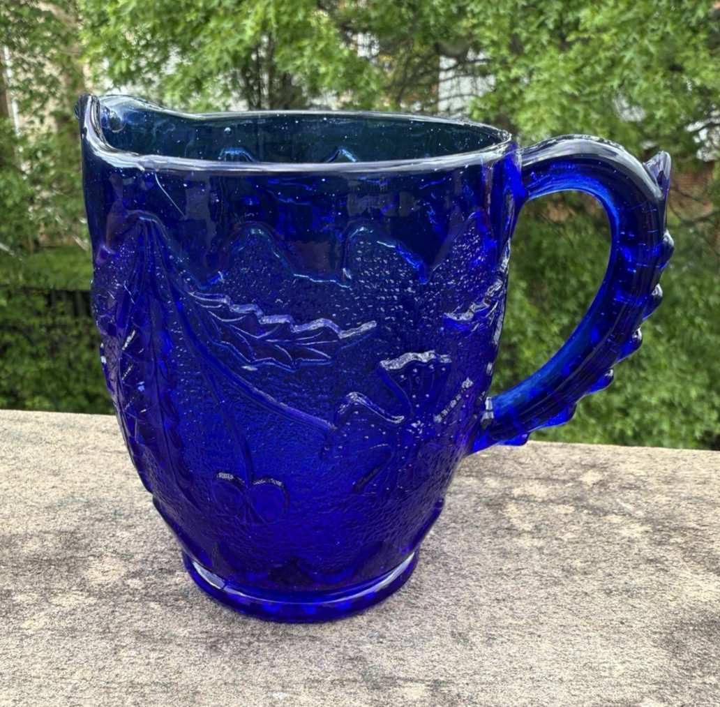 Vintage Cobalt Blue Creamer 4" Tall - Floral Pattern - Image 2