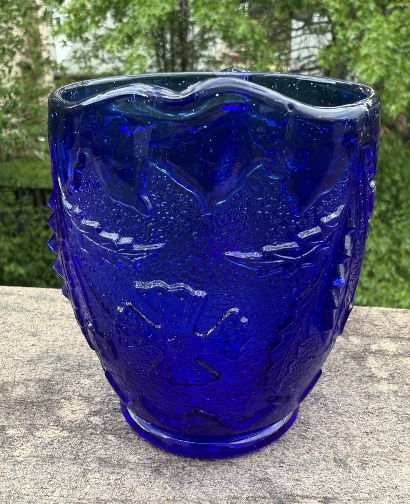 Vintage Cobalt Blue Creamer 4" Tall - Floral Pattern - Image 3