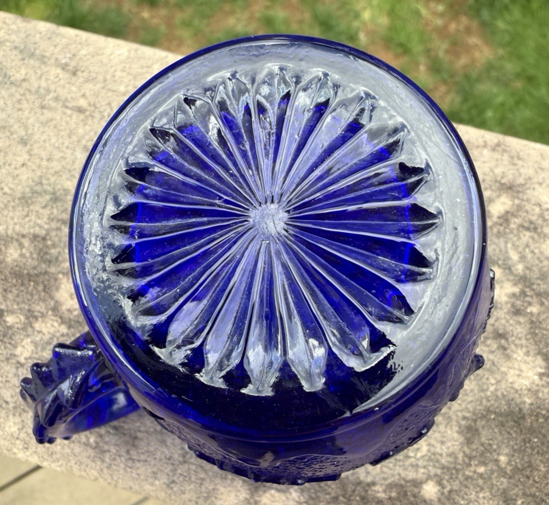 Vintage Cobalt Blue Creamer 4" Tall - Floral Pattern - Image 4