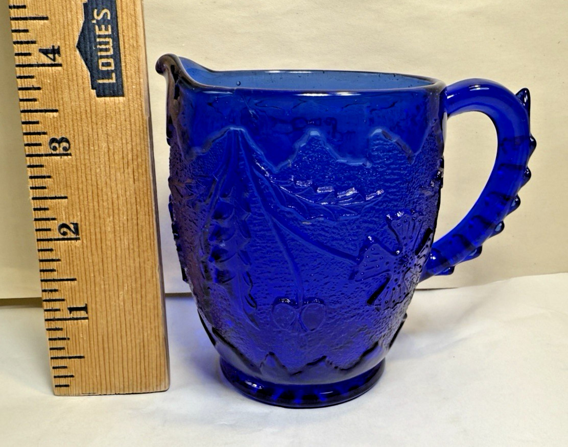 Vintage Cobalt Blue Creamer 4" Tall - Floral Pattern - Image 5