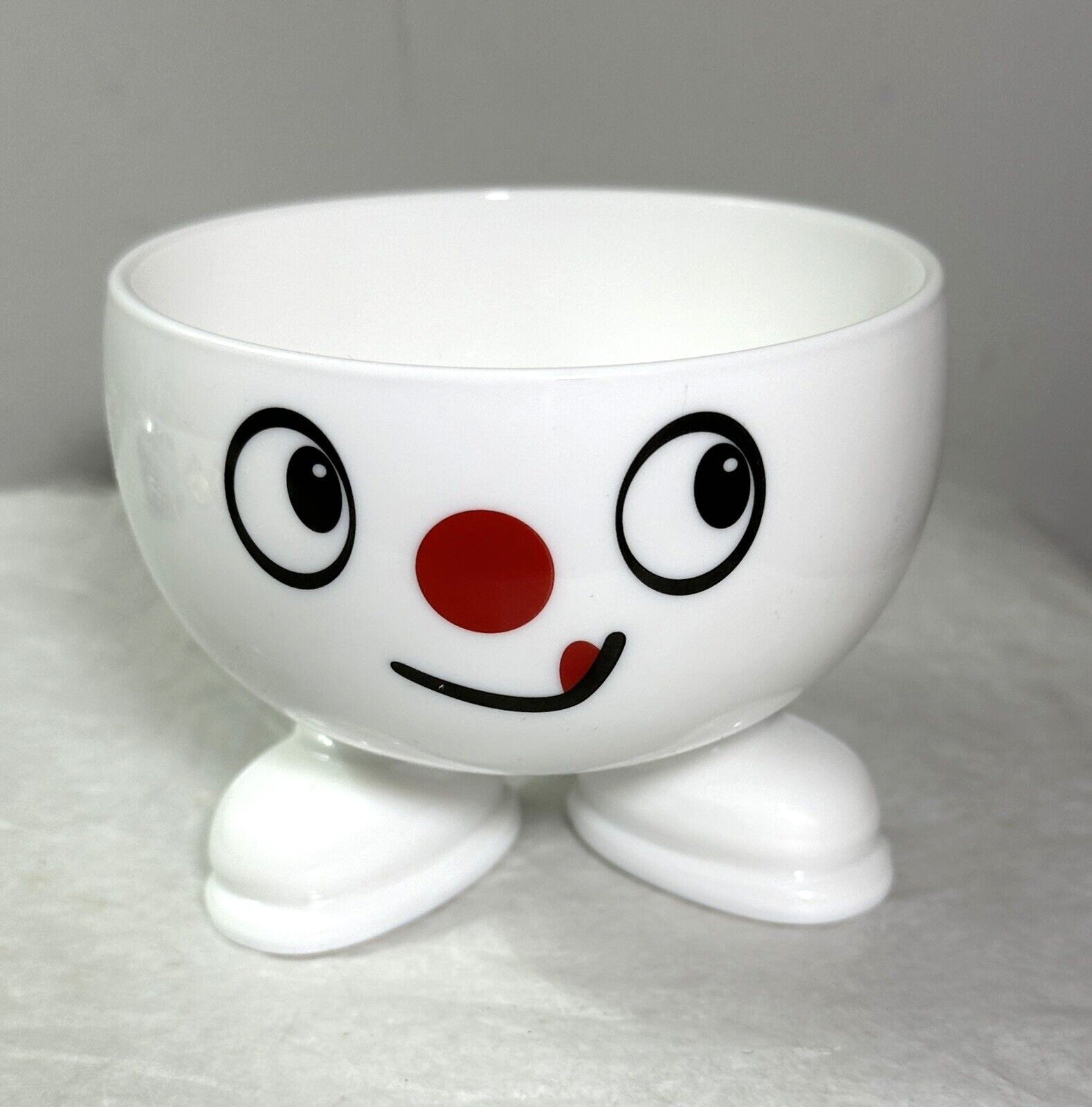 Vintage ARC International France Yummy Happy Smiley Face Footed Milk Glass Bowl