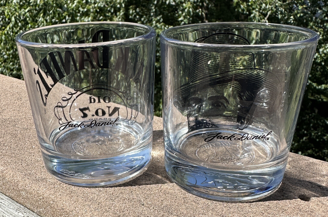Jack Daniels Old No 7 Whiskey Glass Tumbler, Gentleman Jack Face Signature Set/2 - Image 1