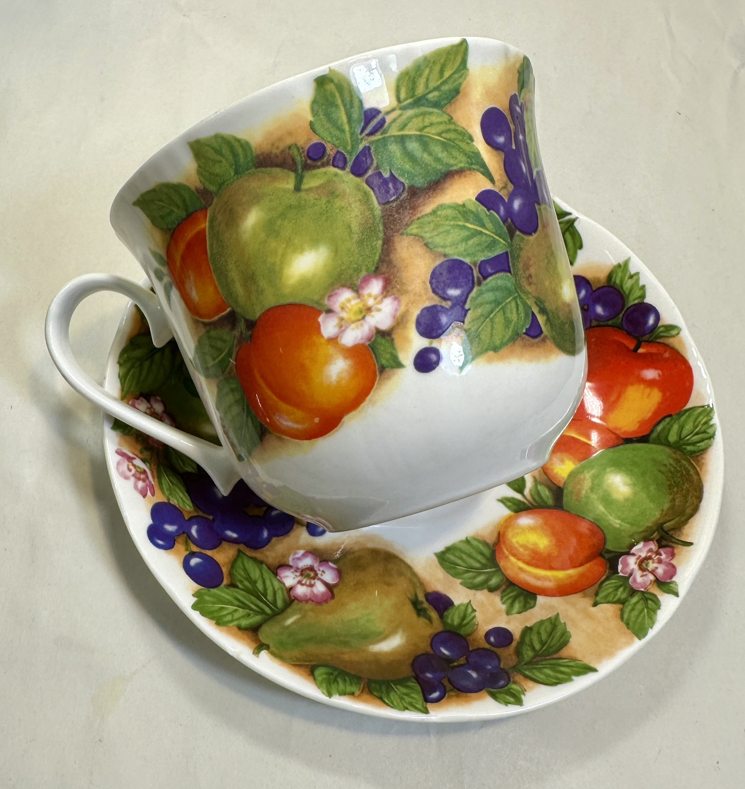 Roy Kirkham Orchard Large Breakfast Cup & Saucer Fine Bone China England 1991 - Image 1