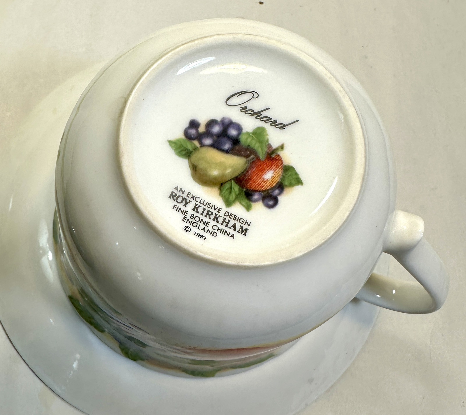 Roy Kirkham Orchard Large Breakfast Cup & Saucer Fine Bone China England 1991 - Image 7