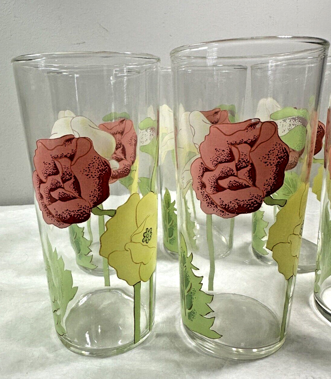 Vintage Federal Glass Floral Poppies Set of 6 Drinking Glasses - Immaculate - Image 3