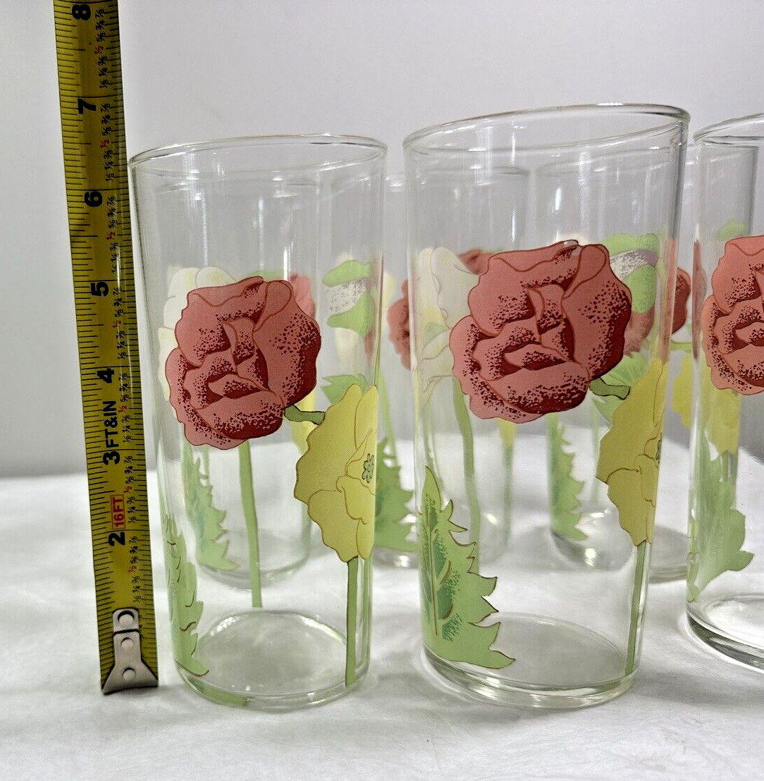 Vintage Federal Glass Floral Poppies Set of 6 Drinking Glasses - Immaculate - Image 4