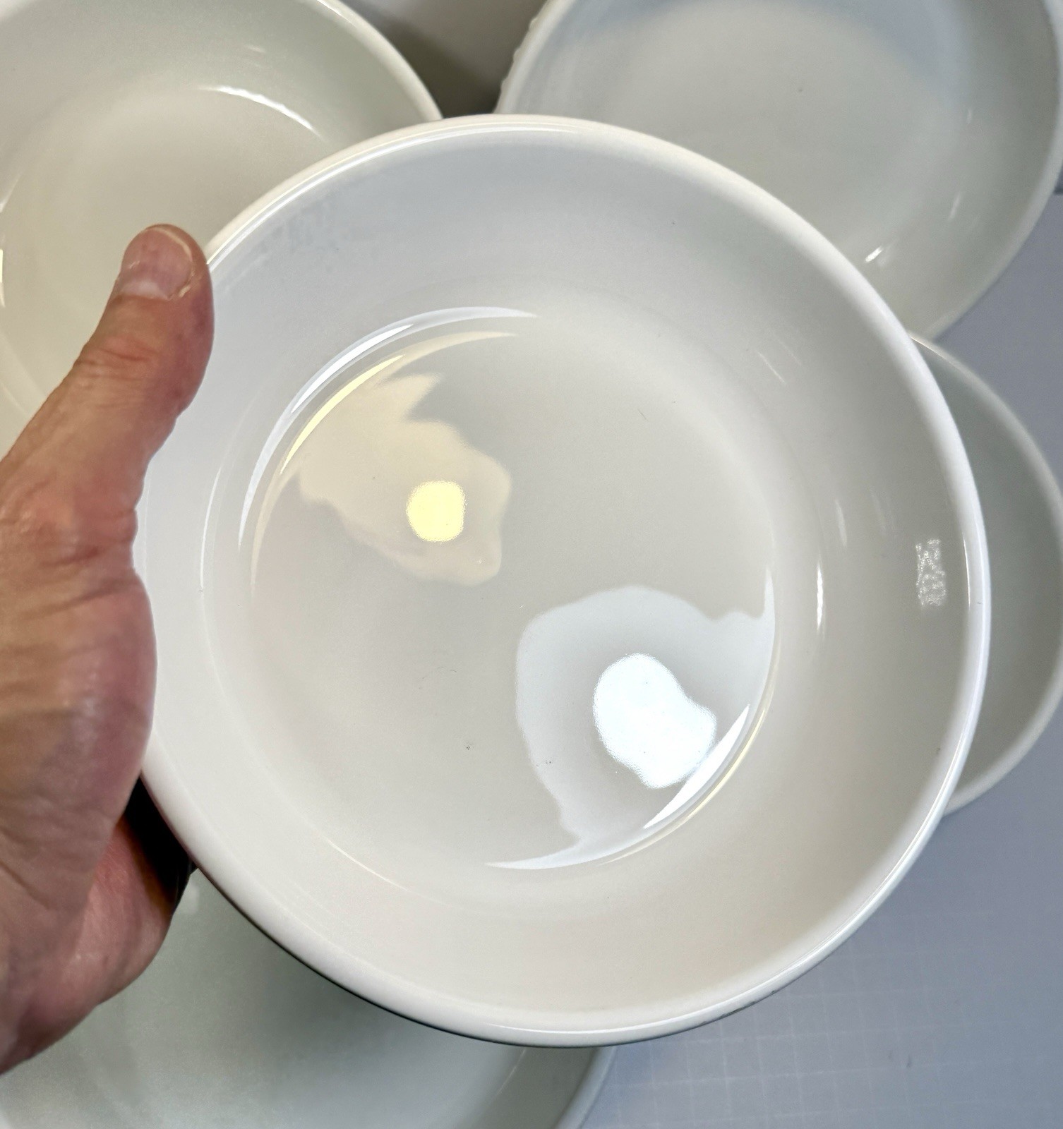 Set of 5 Delmar Fapor White Round Dinner Bowls 8" Embossed Raised Dots - UNUSED - Image 1