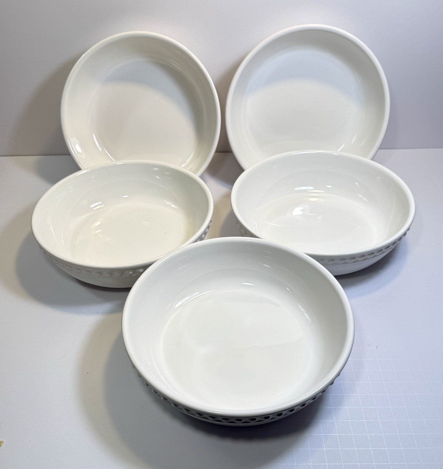 Set of 5 Delmar Fapor White Round Dinner Bowls 8" Embossed Raised Dots - UNUSED - Image 2