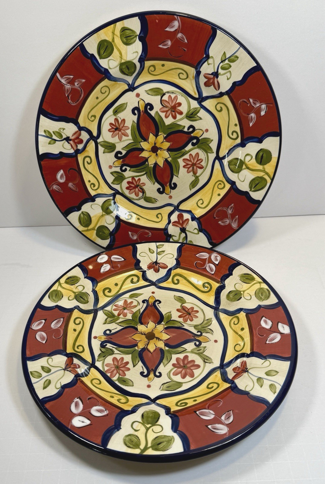 Set of 2 Pier 1 Vallarta Salad Plates - Handpainted Earthenware - 9-1/8" - EUC