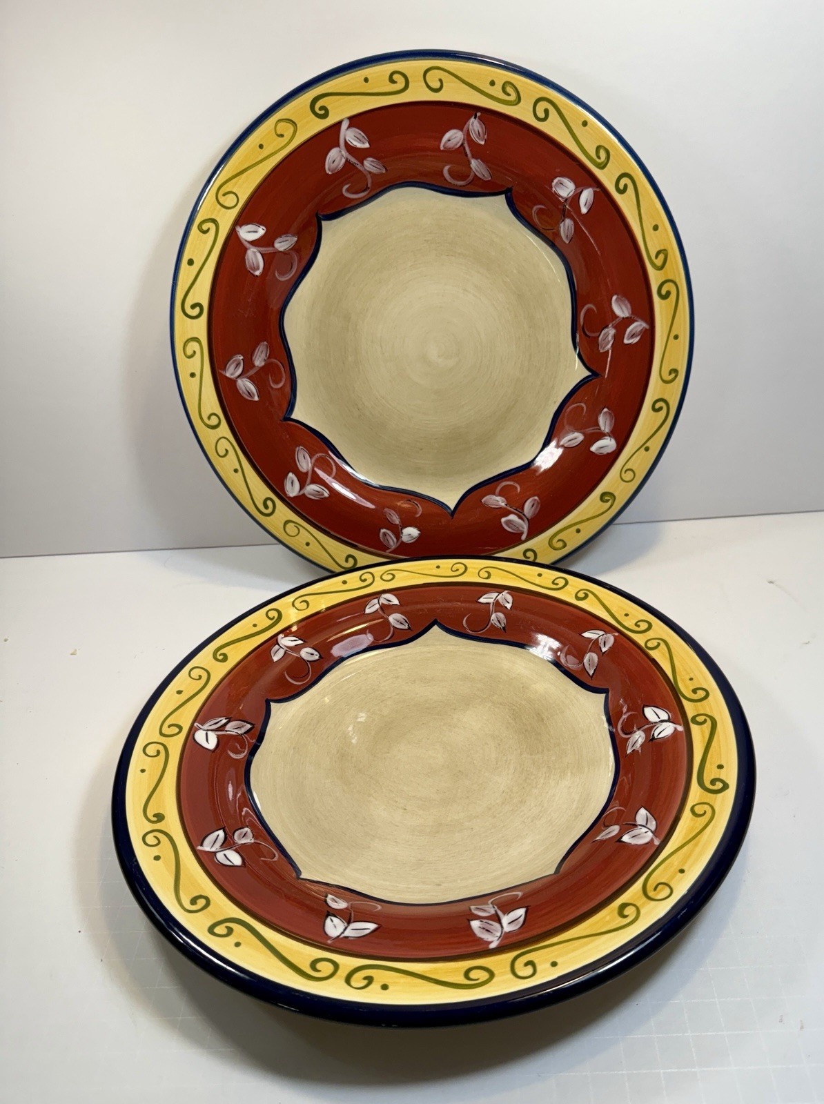 Set of 2 Pier 1 Vallarta Dinner Plates - Handpainted Earthenware - 11-1/8" - EUC