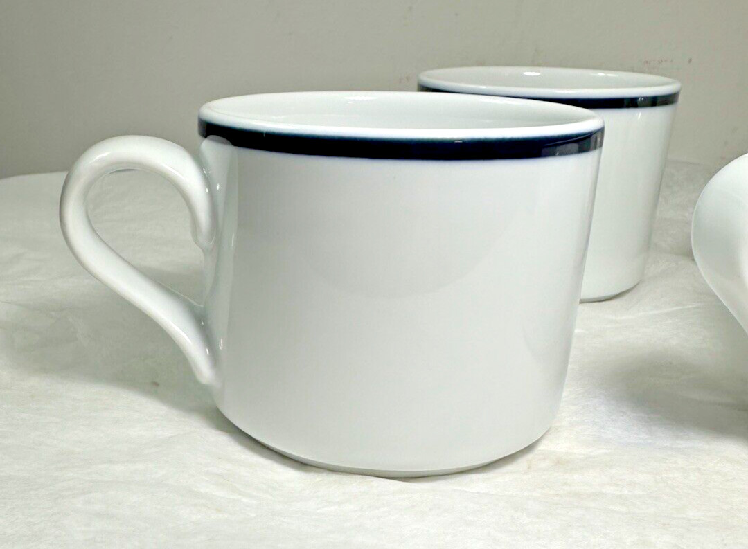 Five (5) Dansk Bistro Coffee / Tea Cups- Christianshavn Blue Stripe - Portugal - Image 1