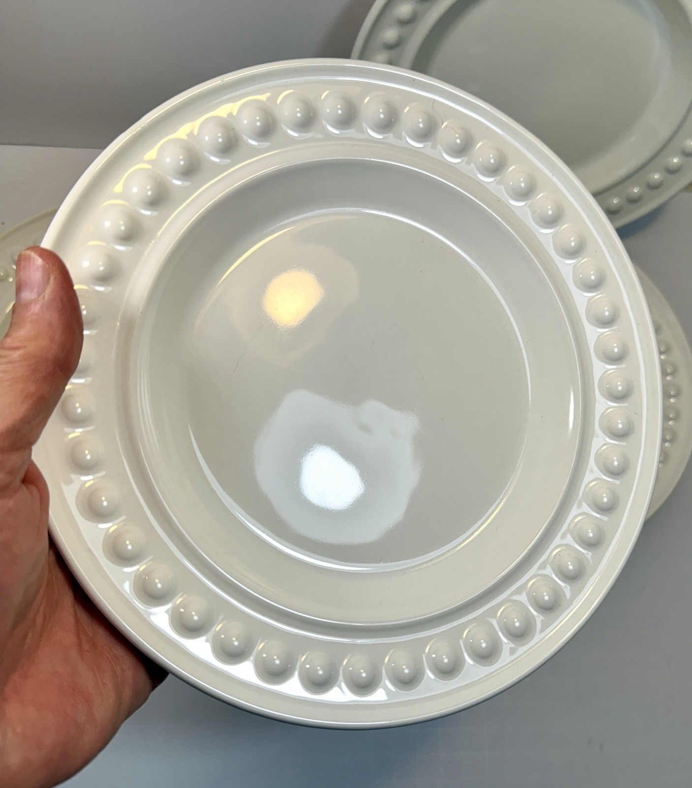 Set of 4 Fapor Delmar White Salad 8-3/4” Plates Raised Embossed Dots - UNUSED - Image 1