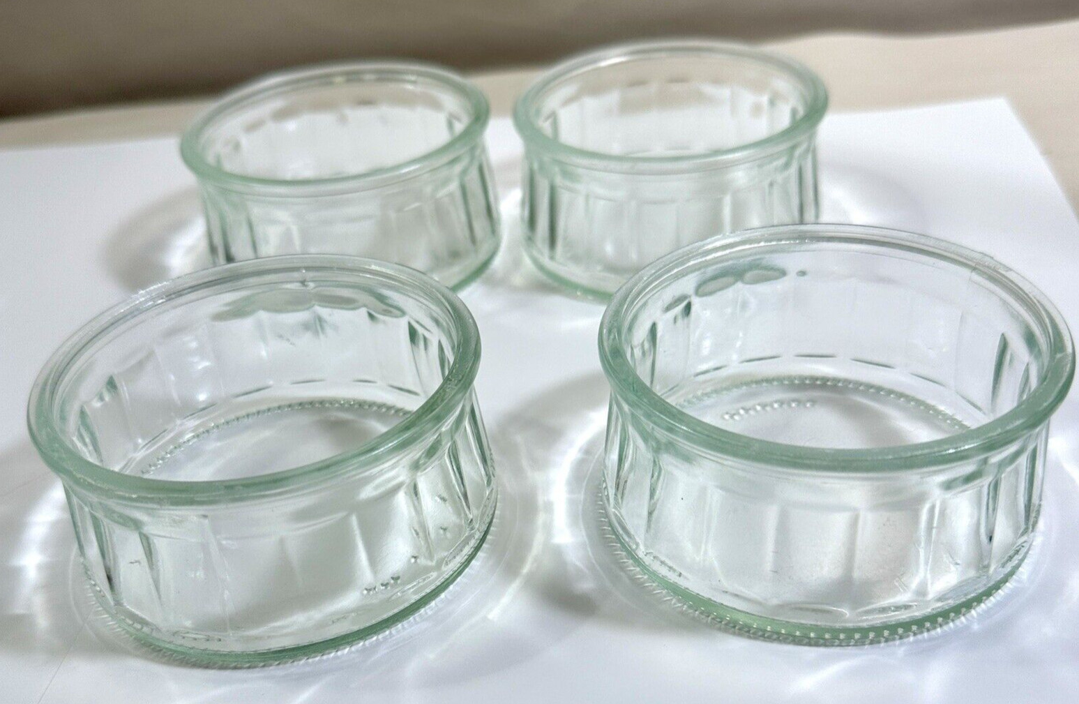 Set of 4 Clear Mason Jar Style Custard Cups / Bowls / Ramekins 4oz - Unboxed