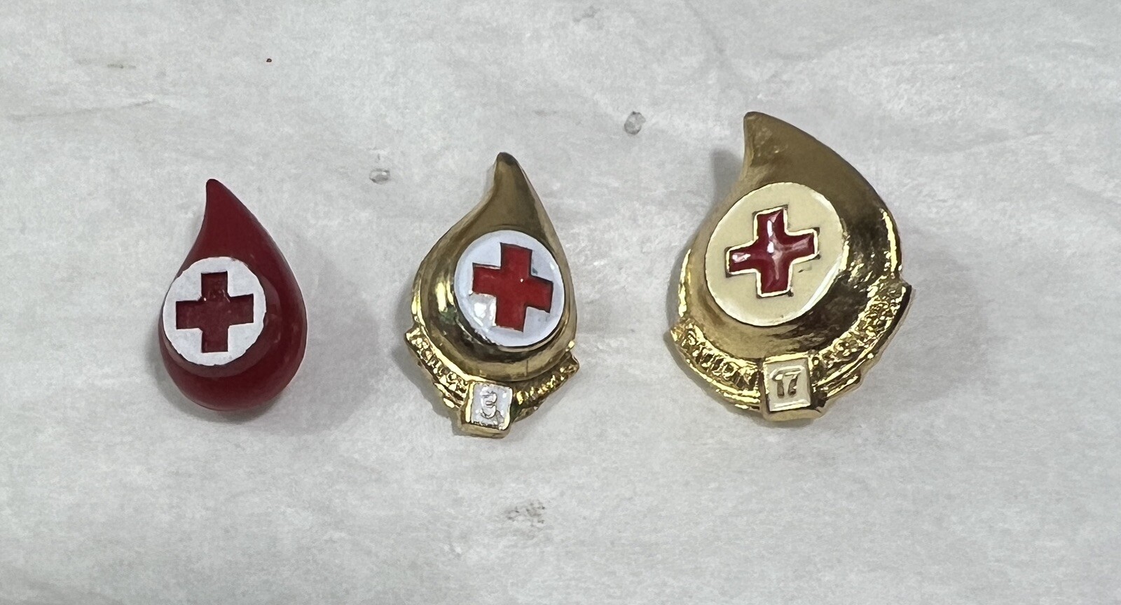 Three American Red Cross Blood Donor Pins