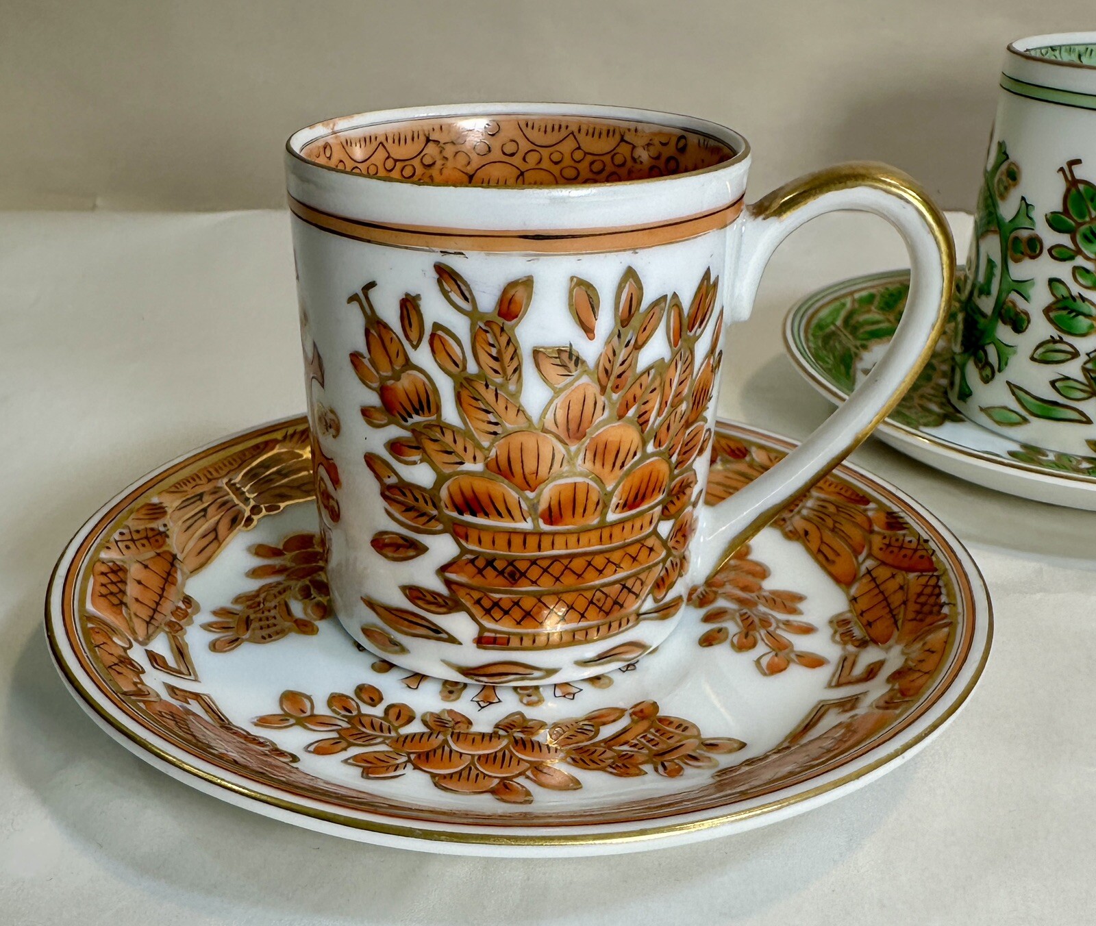 Set Of 3 Sandrea Demitasse Cups / Saucers Harvest Pattern Gold Trim - Japan - Image 1