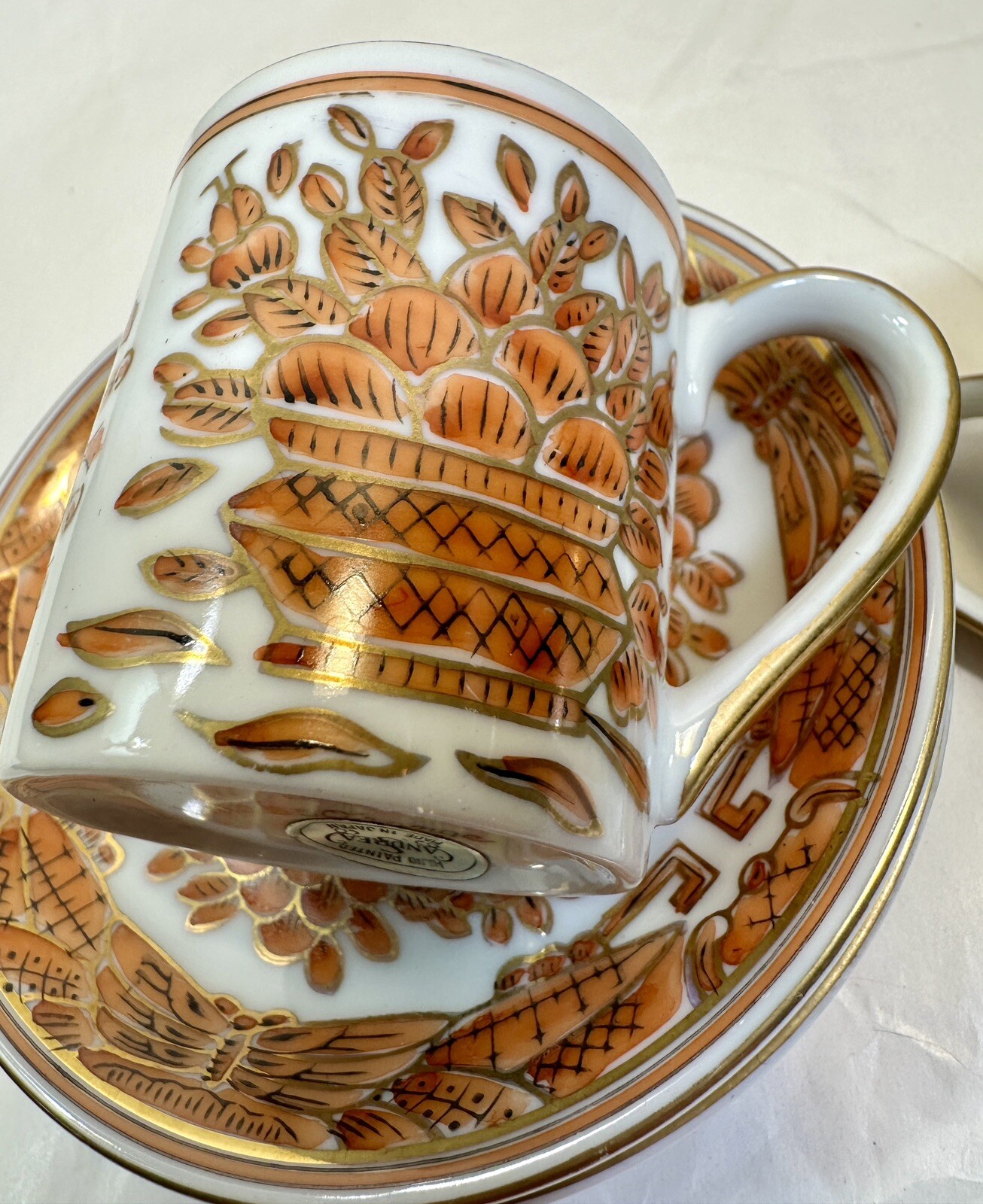 Set Of 3 Sandrea Demitasse Cups / Saucers Harvest Pattern Gold Trim - Japan - Image 12